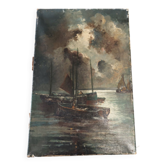 Painting oil on marine canvas XIXth