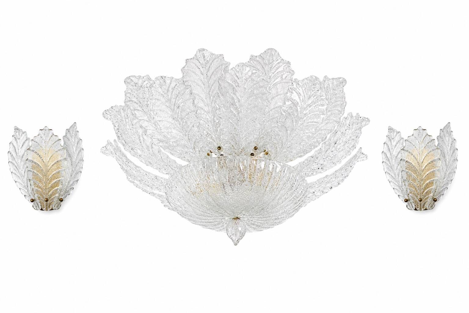 Set of 3 Taormina Murano Ceiling Light and Murano Glass Wall Light , 1970