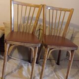 Pair of Baumann bistro chairs with sky brown seat
