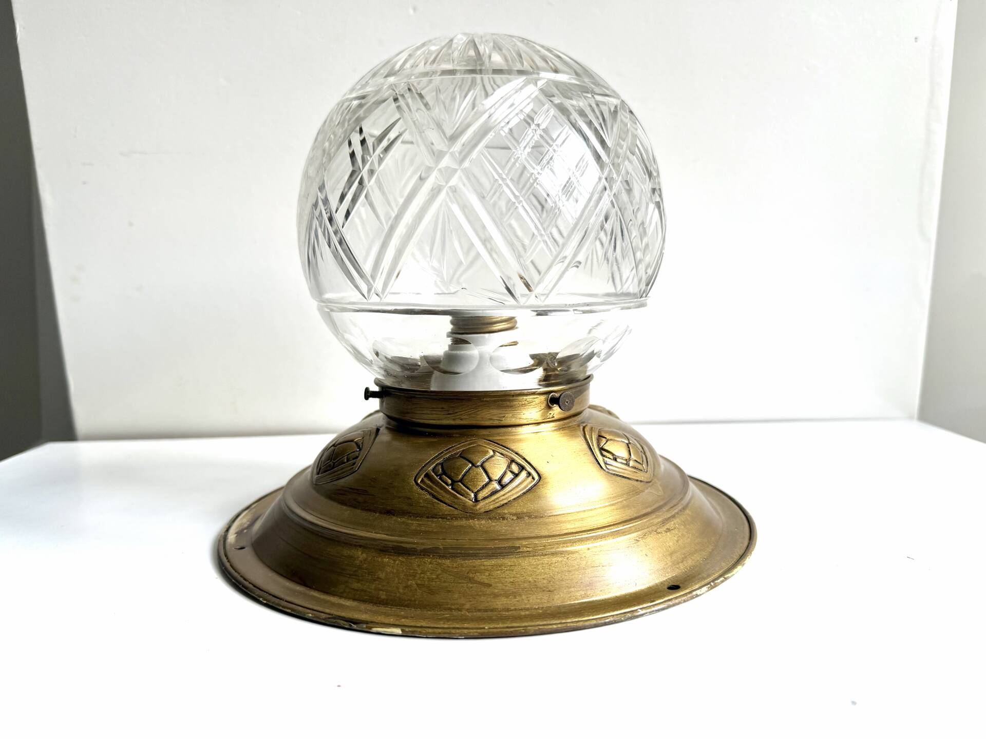 Scandinavian Art Deco Ceiling Lamp in Brass & Glass