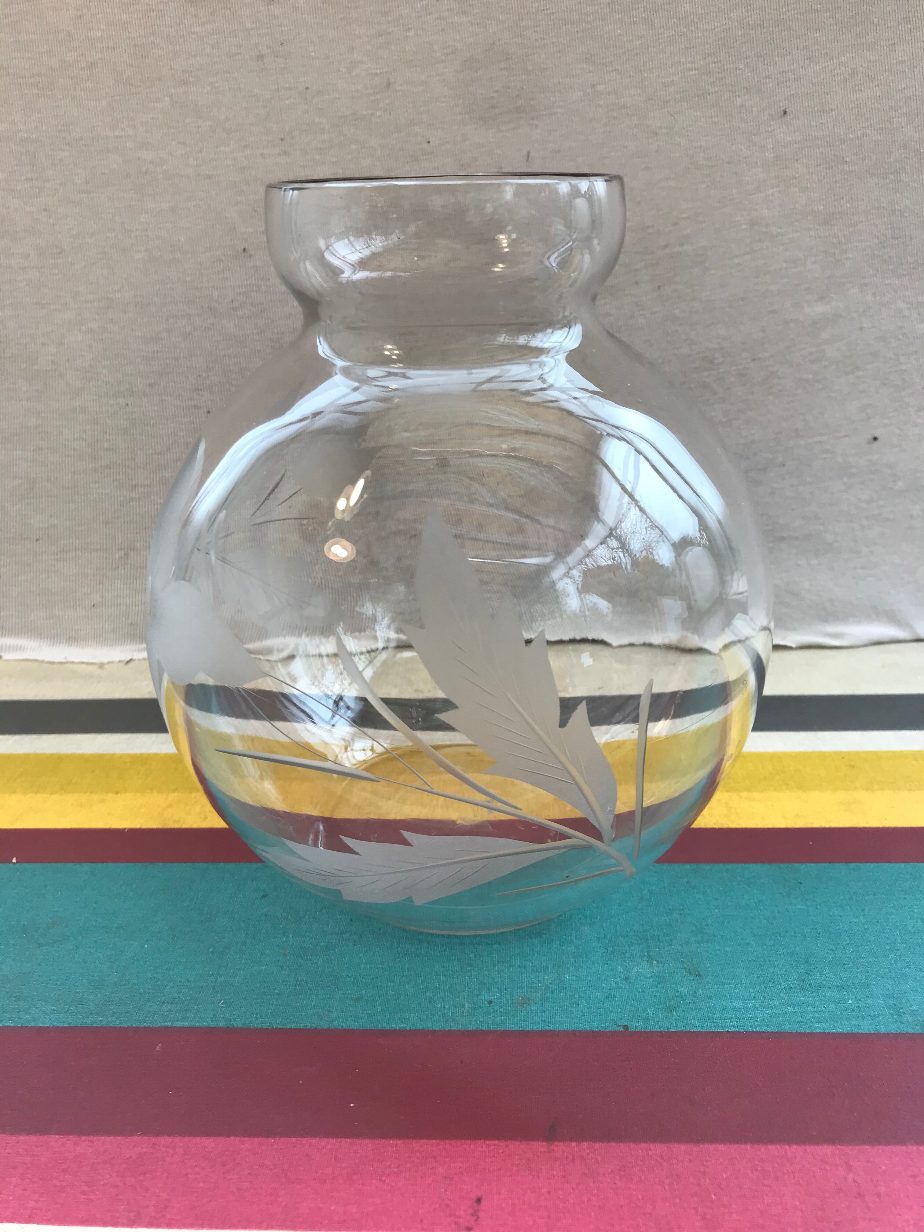 Old Vase Ball Glass Drawing Flowers Scissored Art Deco Vintage