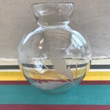 Vase boule verre dessin fleurs ciselées art déco vintage