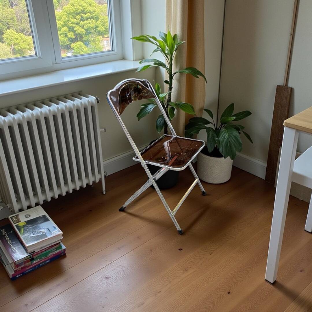 6 chaises pliantes en Plexiglas fumé et métal chrome Chaisor 1970