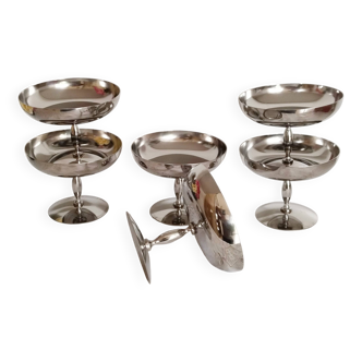 Lot de 6 coupes à glace sur pied  , vintage , en inox 18/10 ( ref 18 )