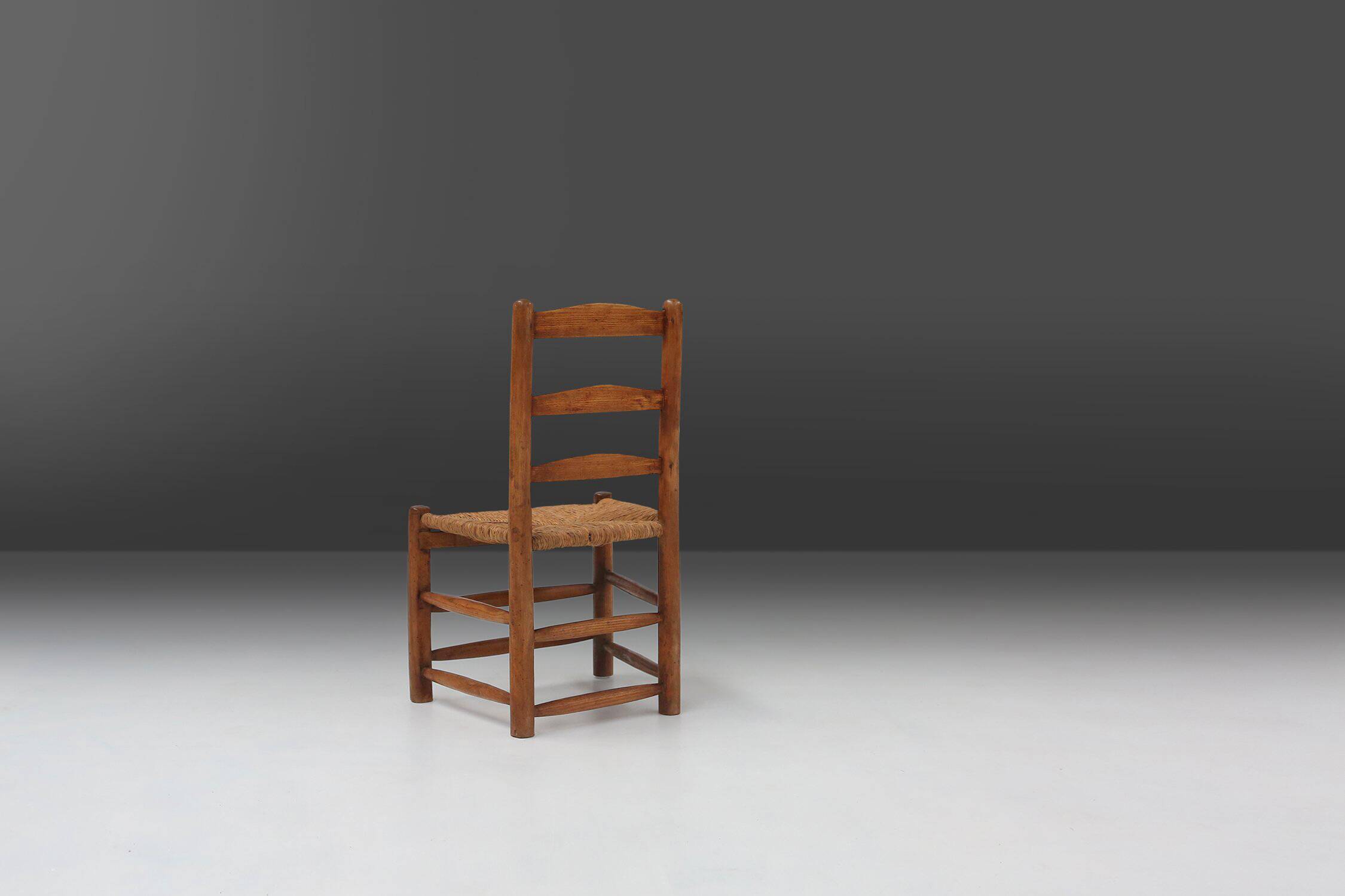 French Wabi-Sabi wood and wicker side Chair, 1850s