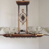 French Art Deco 6-Arm, 10-Light Chandelier Petitot Ezan Style, Copper Tone