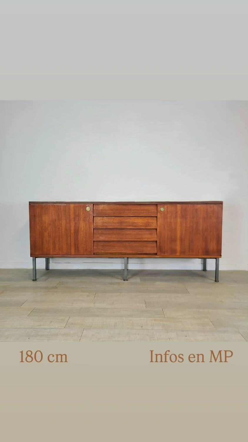 Modernist teak enfilade vintage 1960s design by Louis Paolozzi.