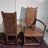 Pair of Renaissance style armchairs in walnut and marquetry.