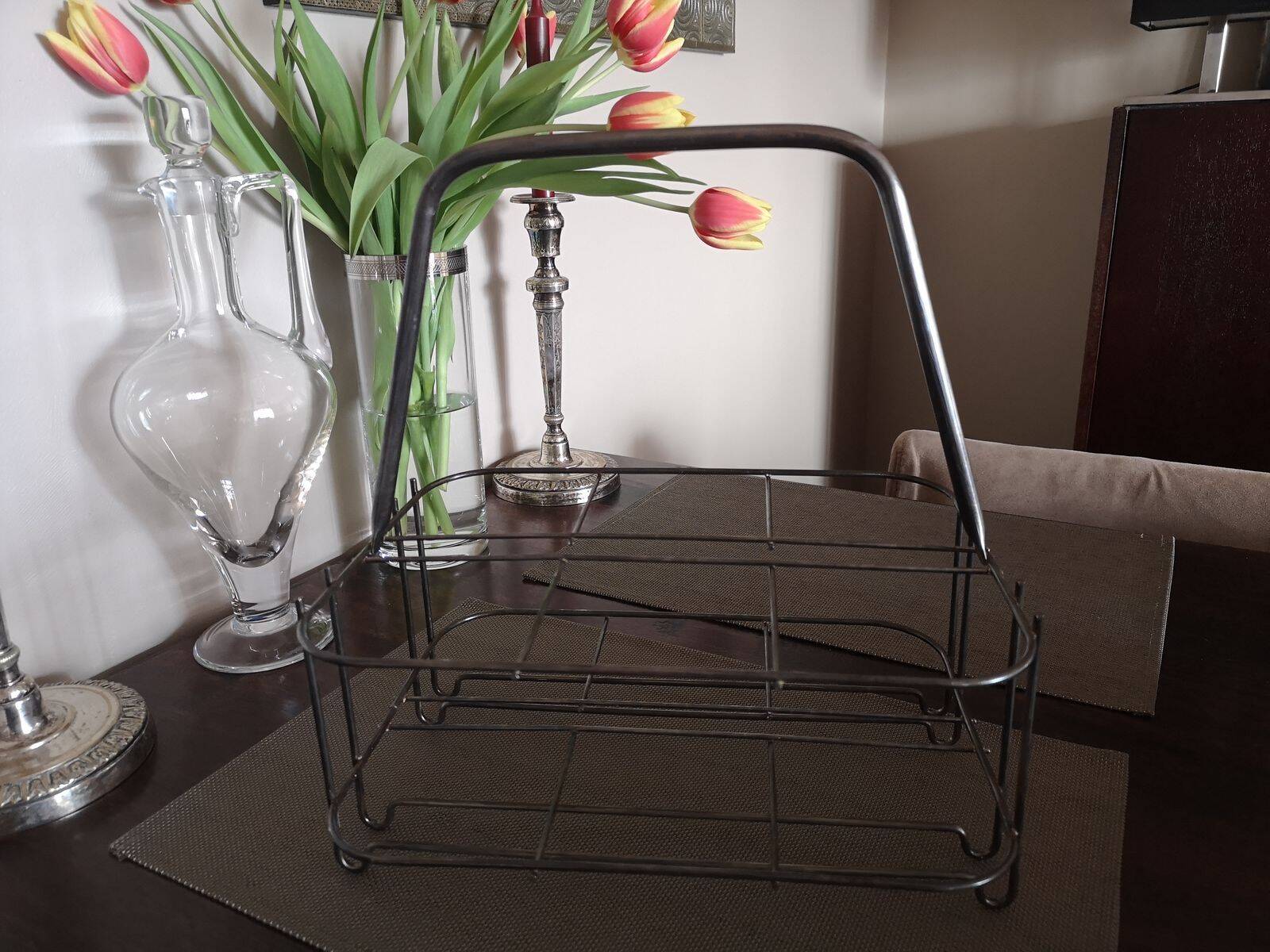 Metal bottle holder basket - 1950s