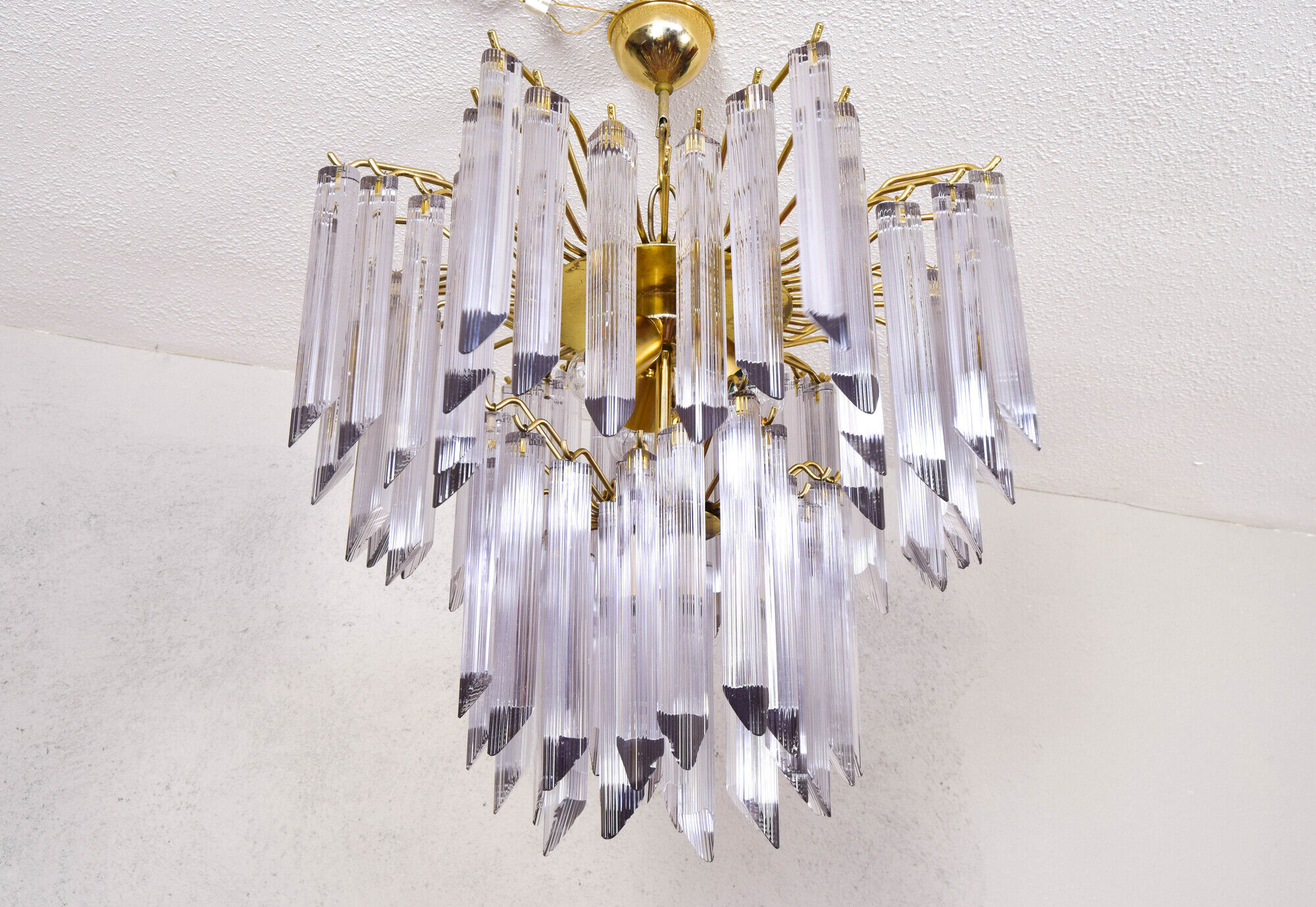 Mid century italian modern triedri murano glass venini chandelier