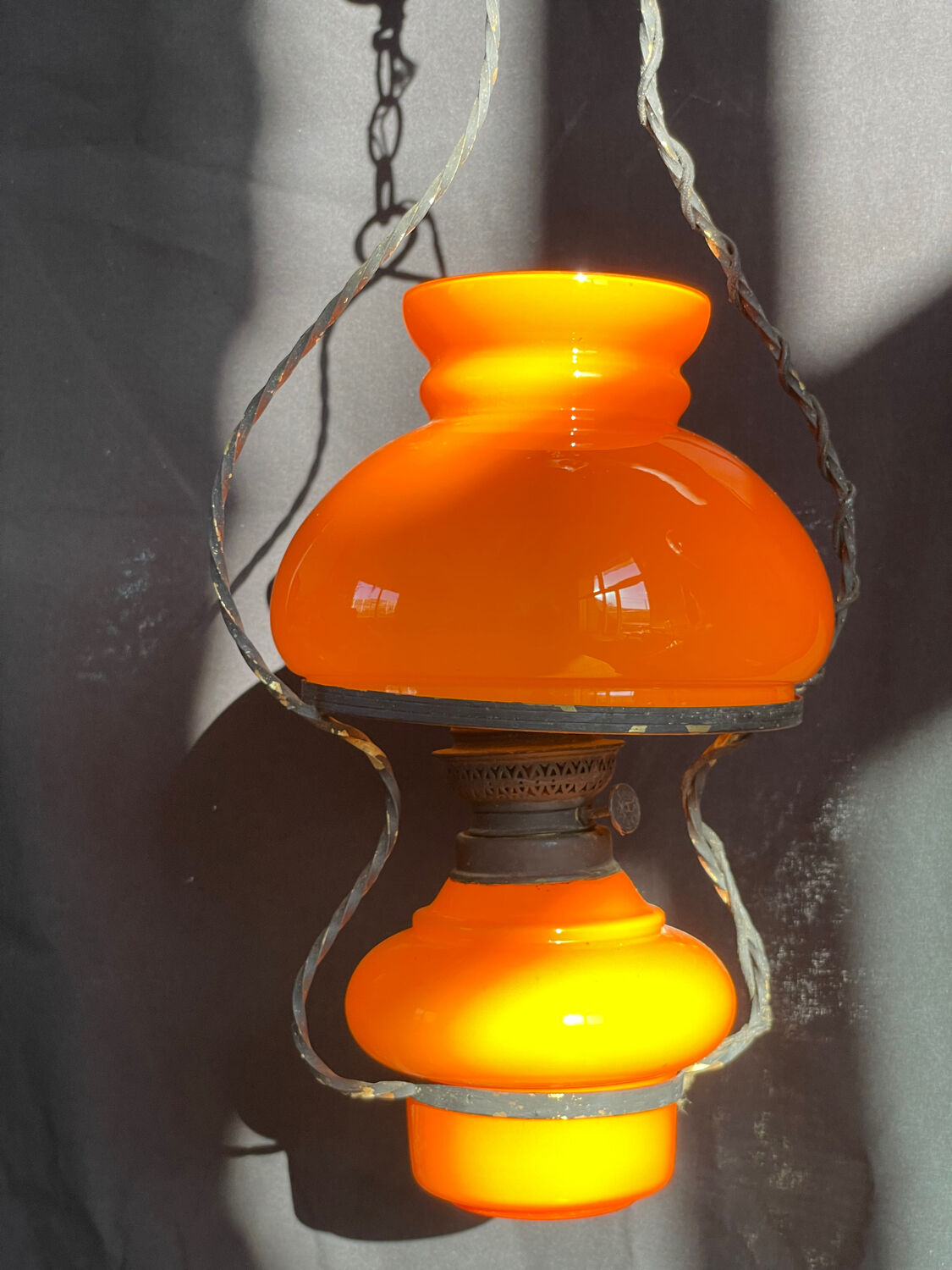 Pendant chandelier, vintage, opaline, Orange, 1970s