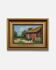 Tableau ancien "Grange rouge et poules"