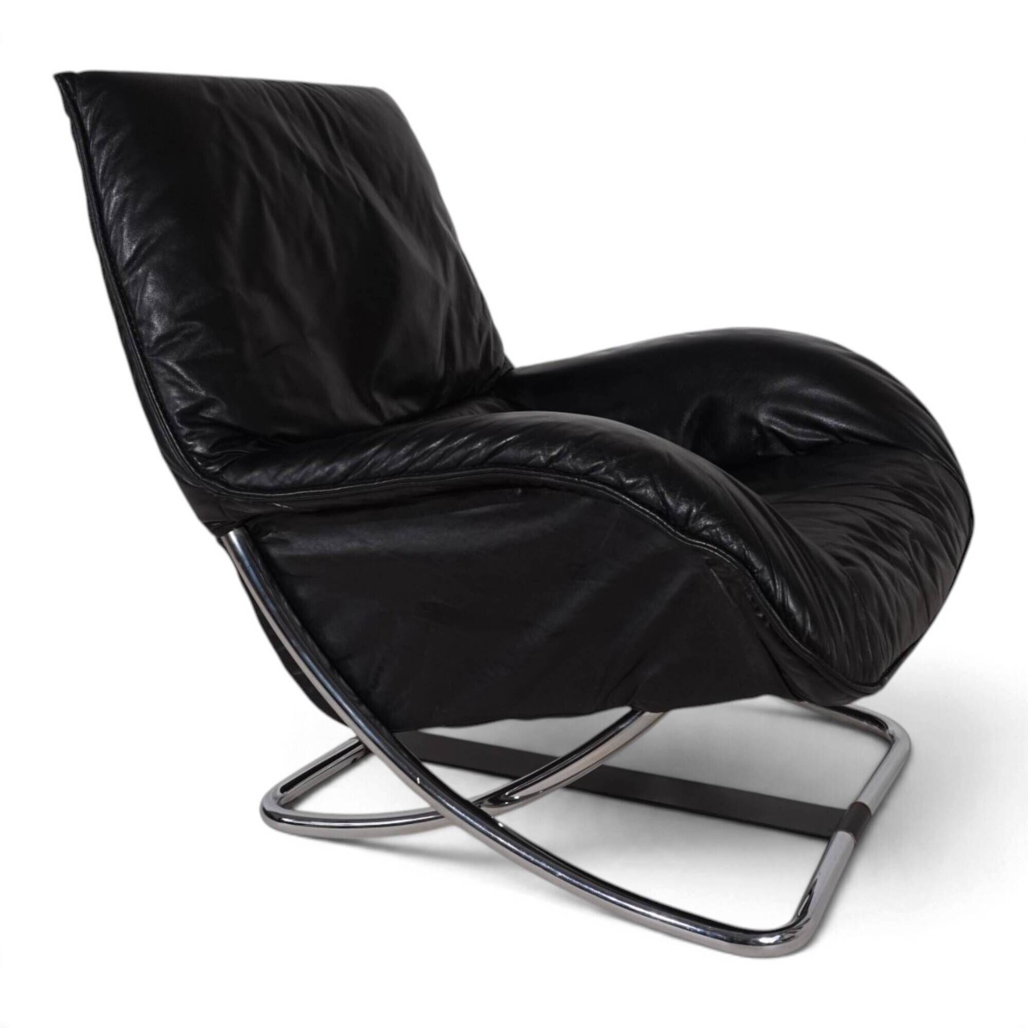 WK Möbel leather lounge chair with ottoman by Robert Haussmann, 1970