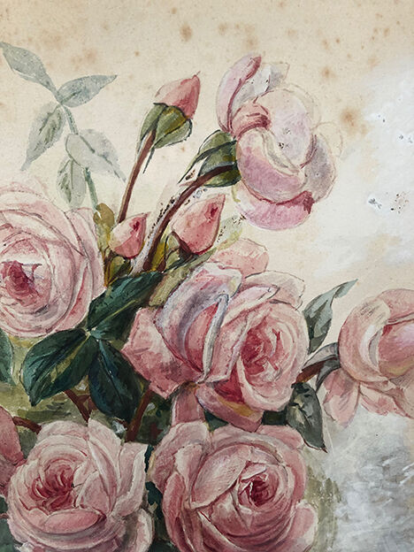 Watercolor "Bouquet of roses", framed and signed