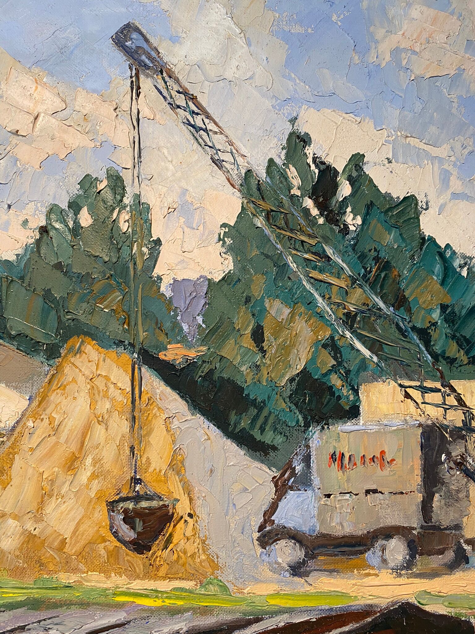 Tableau ancien, péniche à quai, signé Maurice Pannetier, années 70/80