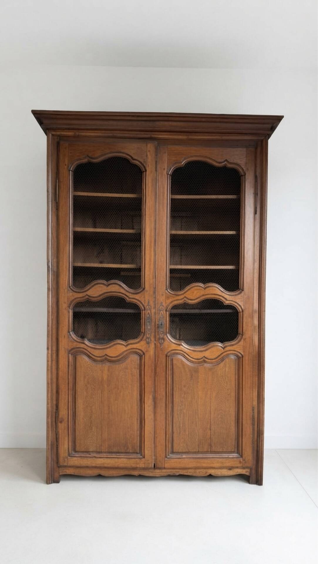 Louis XV style wooden mesh library cupboard in solid wood