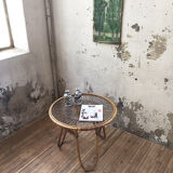 Vintage glass and rattan table