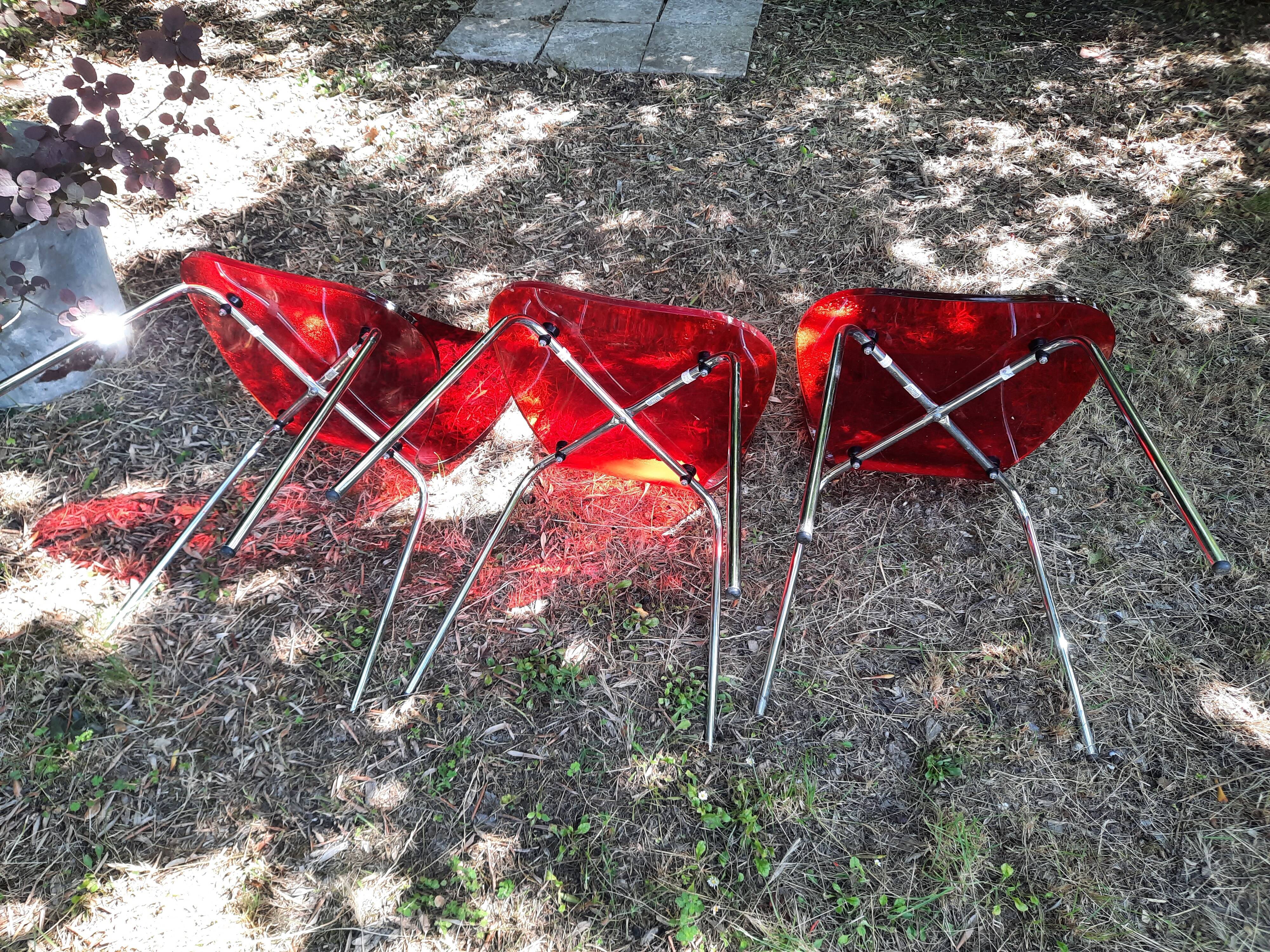 set of 3 vintage plexiglass chairs