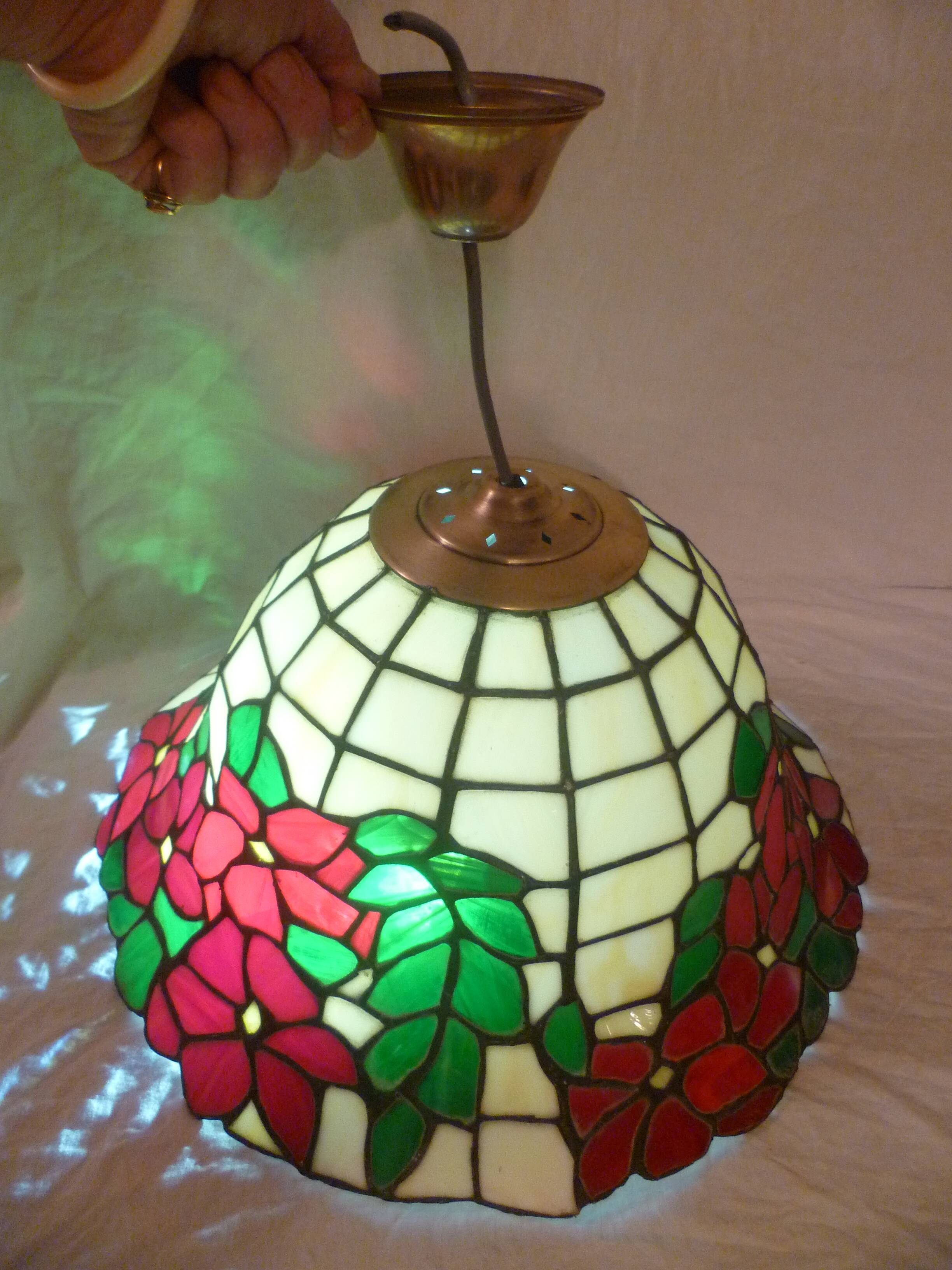 Tiffany-style cloisonné mother-of-pearl pendant light, 1970s