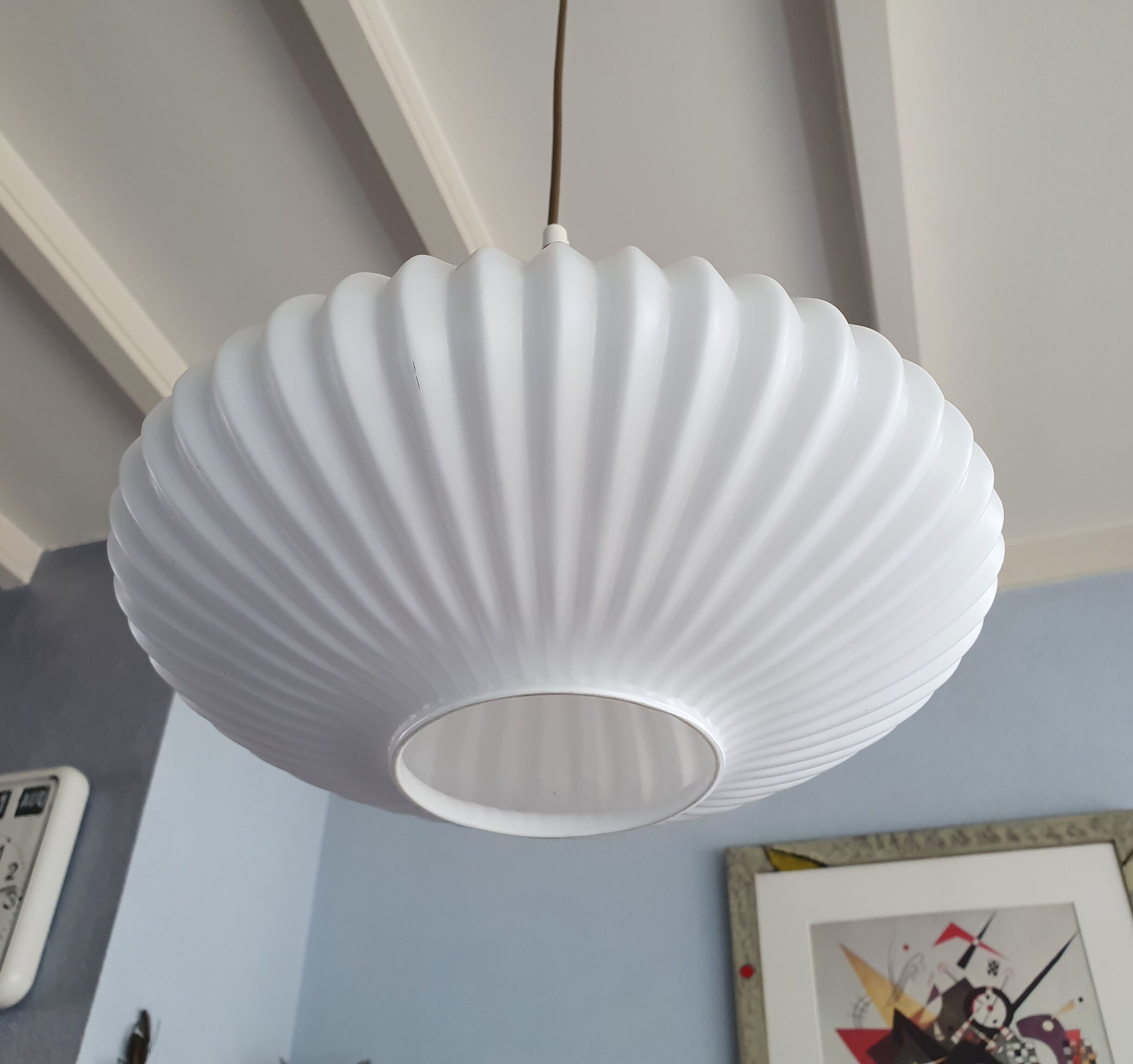 Seventies pleated glass pendant light, space, Danish design
