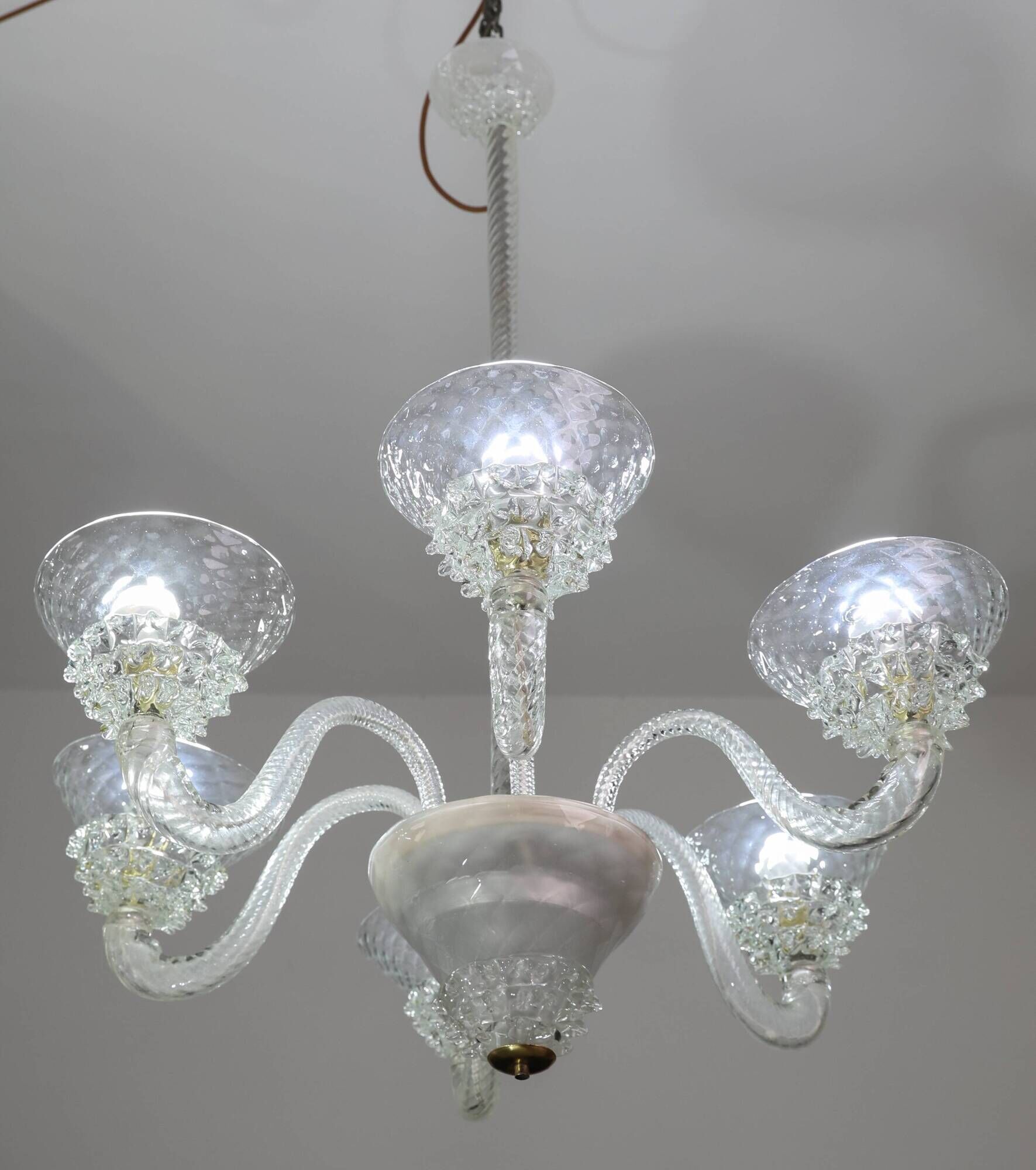 Extraordinary 6 Light Rostrato Murano Glass Chandelier by Barovier & Toso,