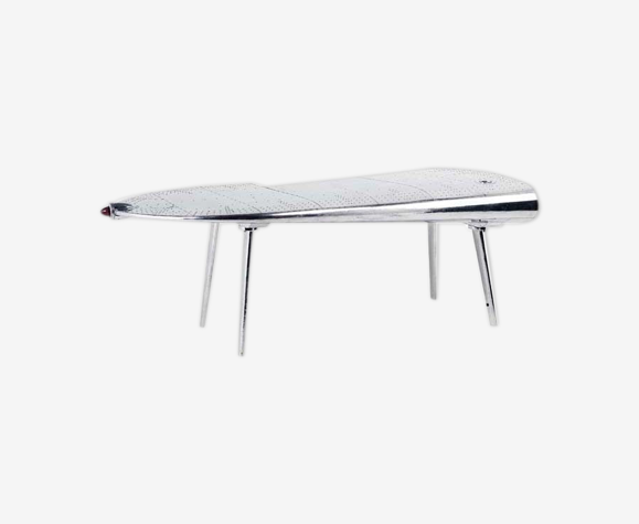 Bureau Eichholtz aile gauche (aluminium poli, finition nouveau chêne gris 214 x 110cm)