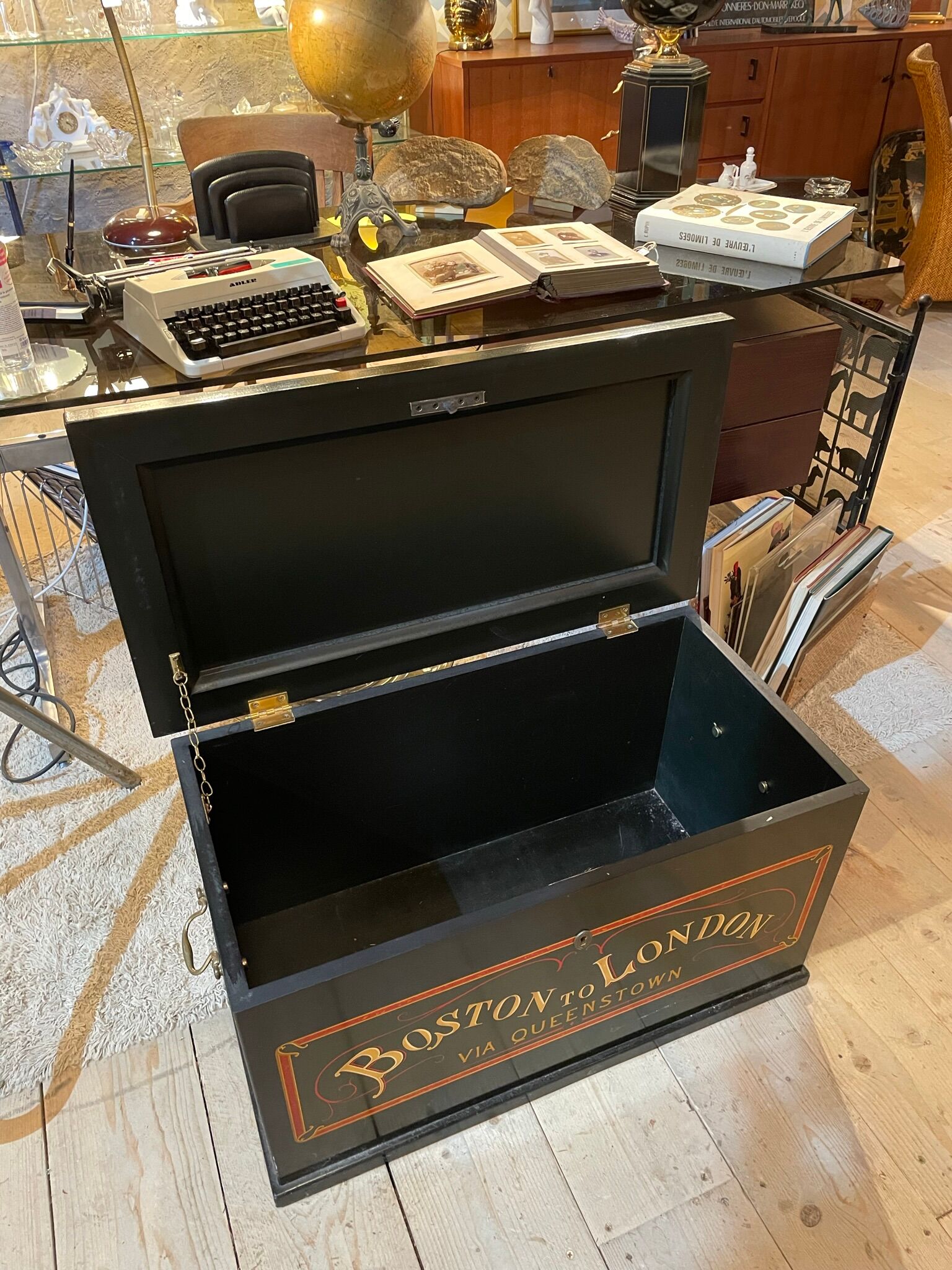 Anchor line painted wooden chest