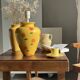 Large yellow lamp base with orange tulip shades, H46 D24