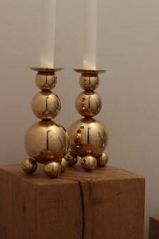 Pair of Swedish Brass Candle Holders, Mid-Century Style, Signed Gusum, Dated 1982