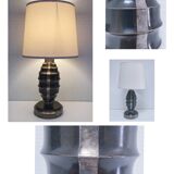 Art Deco metal lamp base with black and silver patina