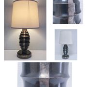 Art Deco metal lamp base with black and silver patina