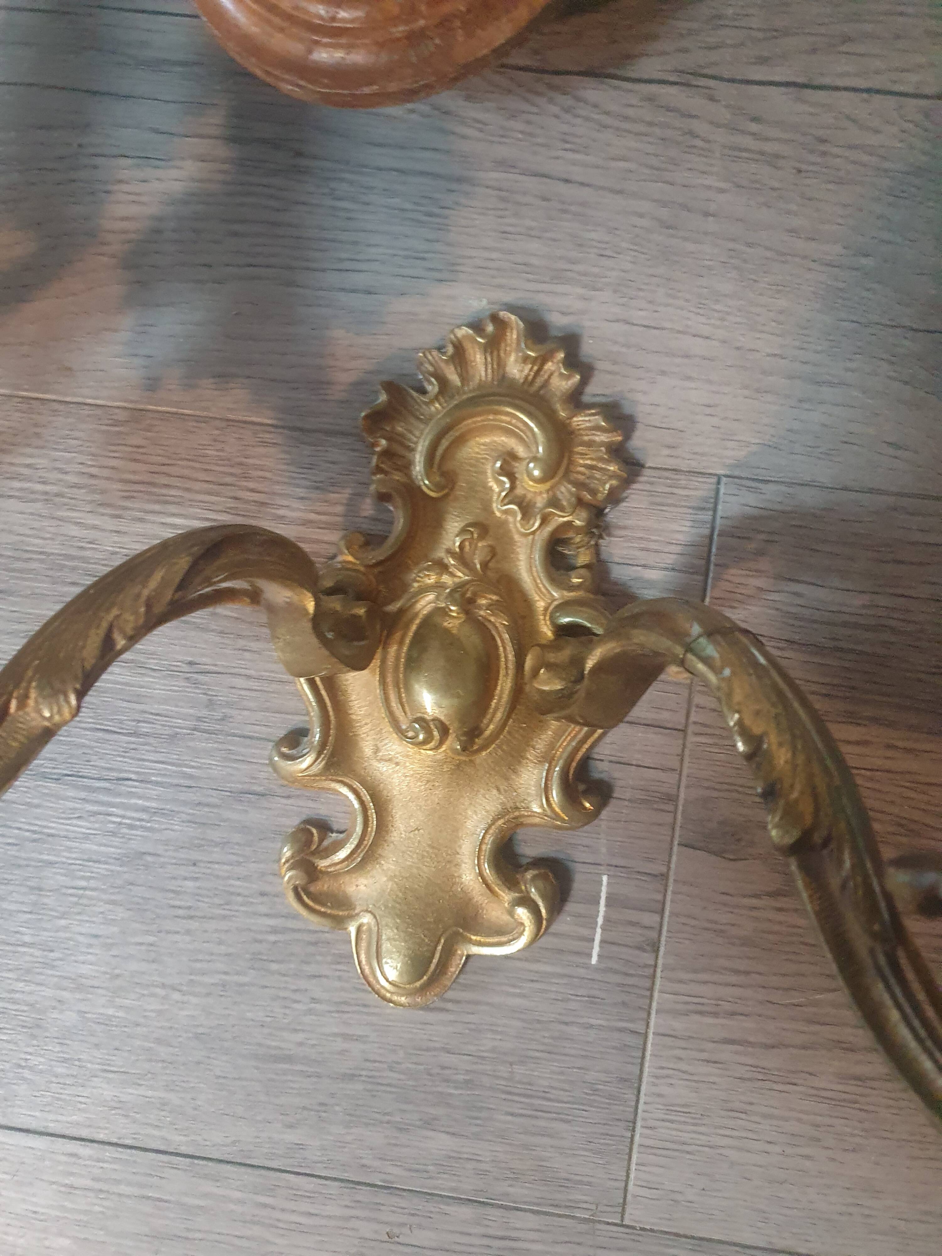 Pair of vintage gold metal wall lamp