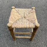 Vintage stool, wood and straw, 1950