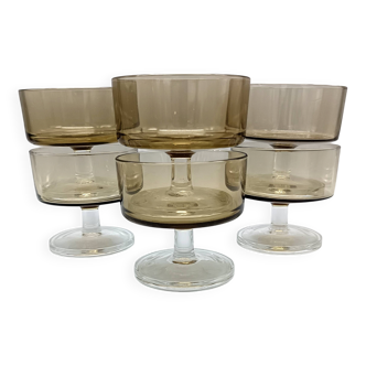 6 Cavalier glasses 15 cl Luminarc smoked glass "Sweden" model vintage France