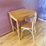 Desk, school desk and its Bauman chair, old children's desk, children's furniture 1960.