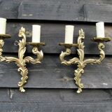Petite pair of vintage French bronze brass mix 2 arm wall lights sconces revamp rewire