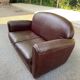 Burgundy brown leather living room sofa and club chair