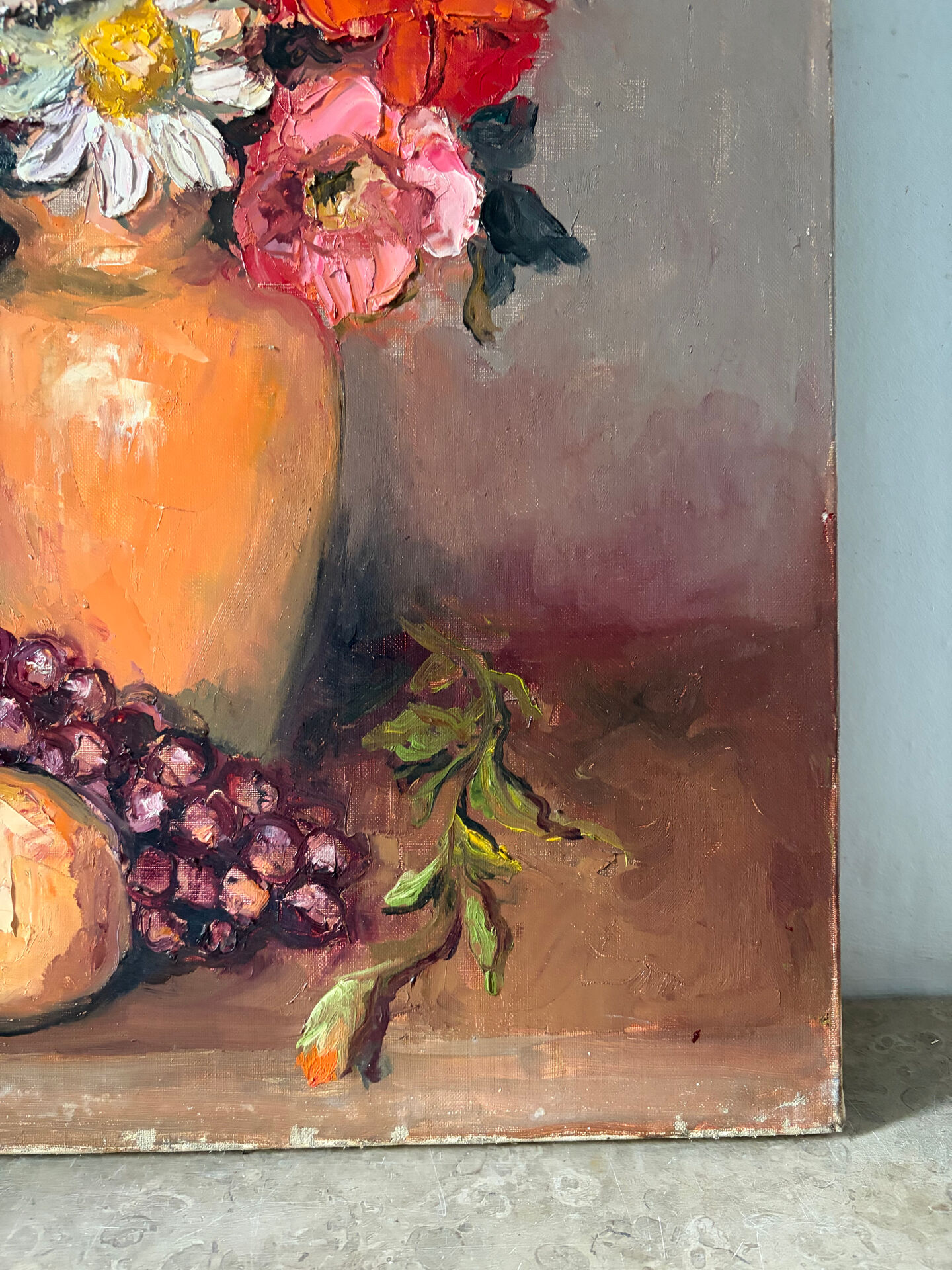 "Roses and fruits" knife oil signed Hinsberger 1992