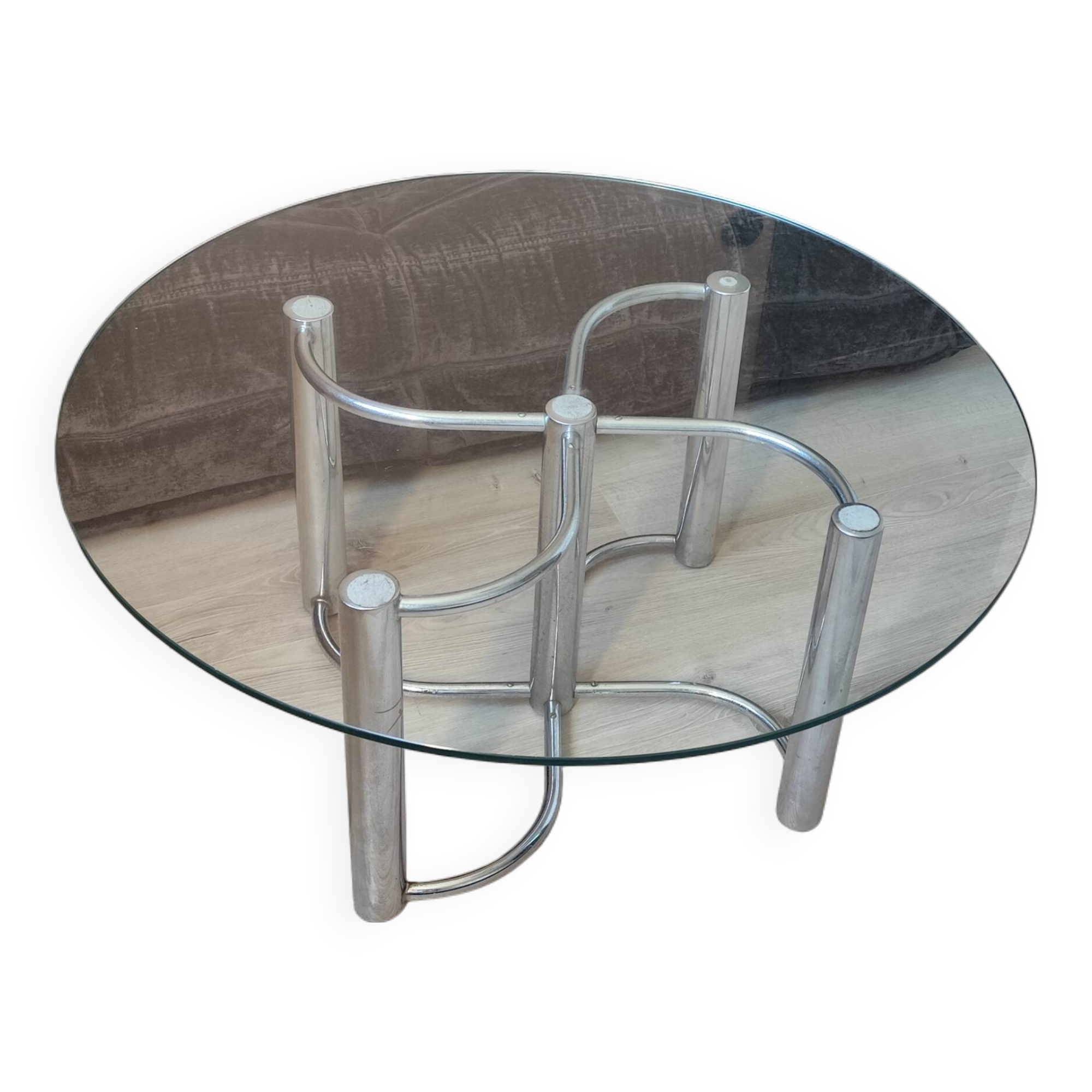 Vintage chrome steel and glass coffee table from Italy from the 70s