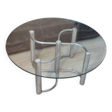Vintage chrome steel and glass coffee table from Italy from the 70s