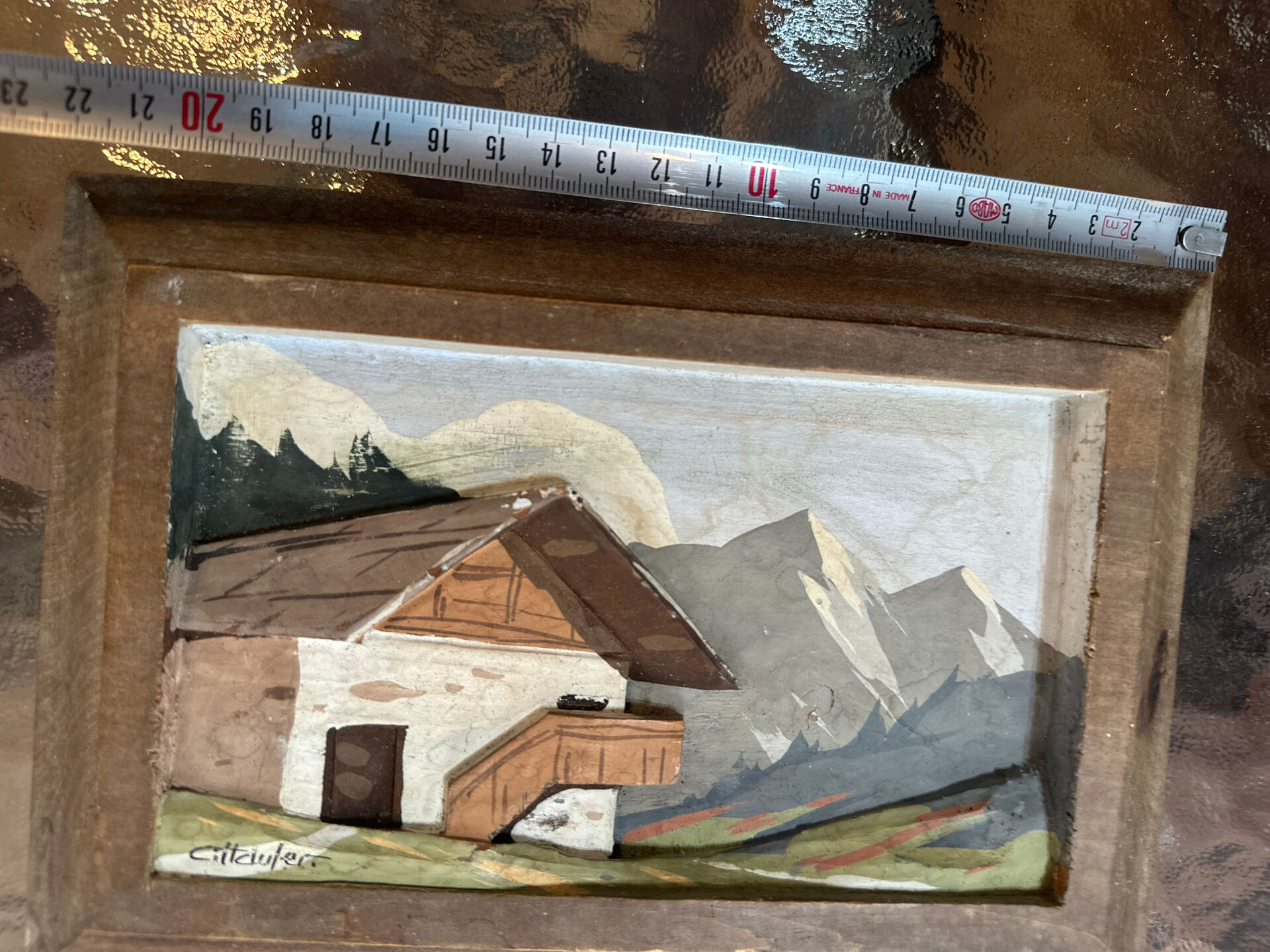 Vintage Carved and Painted Wooden Alpine Plaque 15 / 22 cm