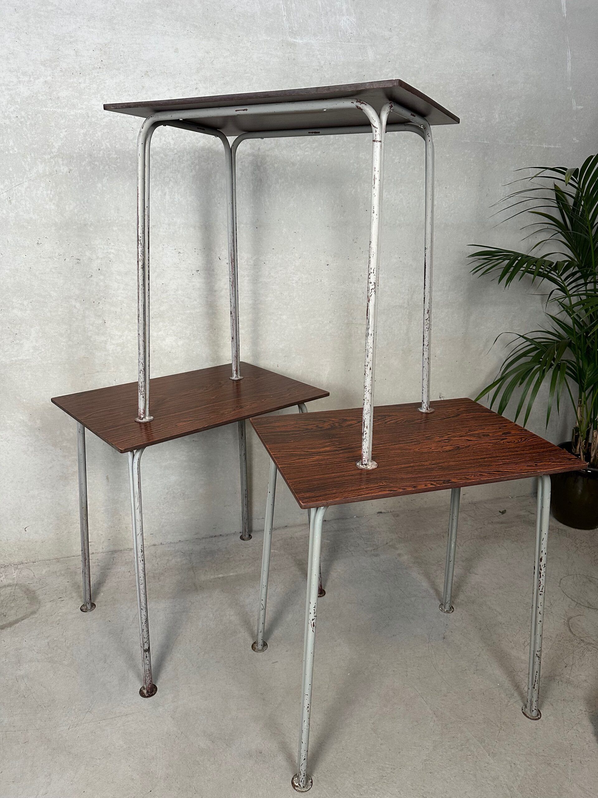 Vintage industrial school tables – steel and composite