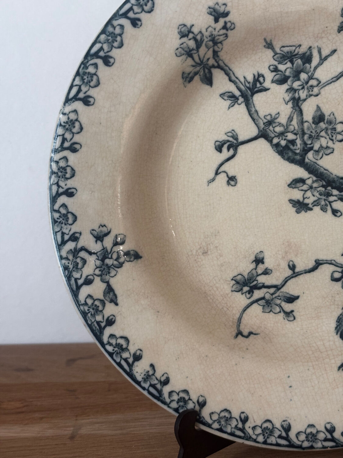 Old hollow plate Gien Terre de Fer Peafowl