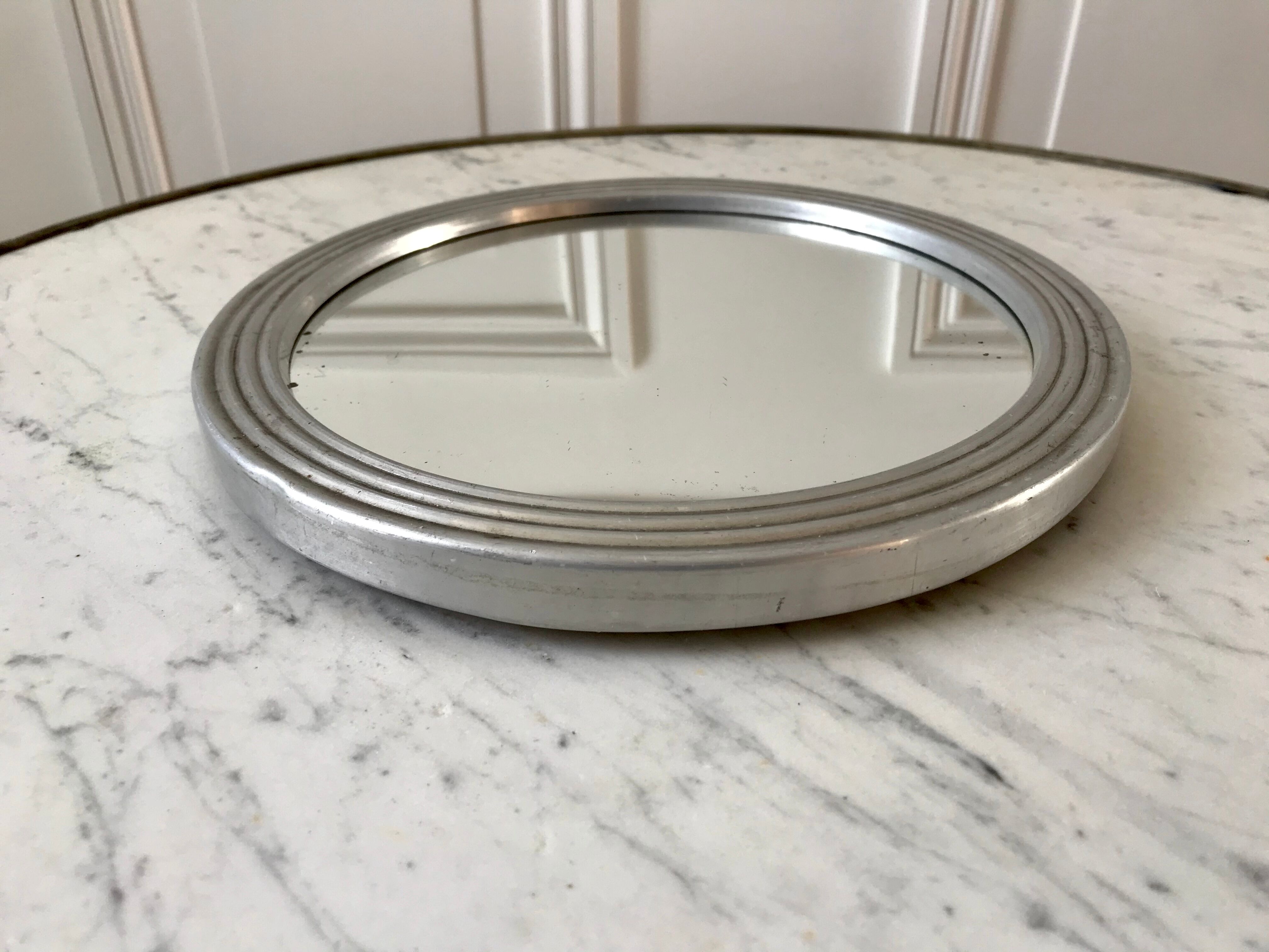 Plateau miroir rond argenté années 50