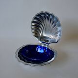 Shell pocket in silver metal and blue glass interior from the 60s and 70s
