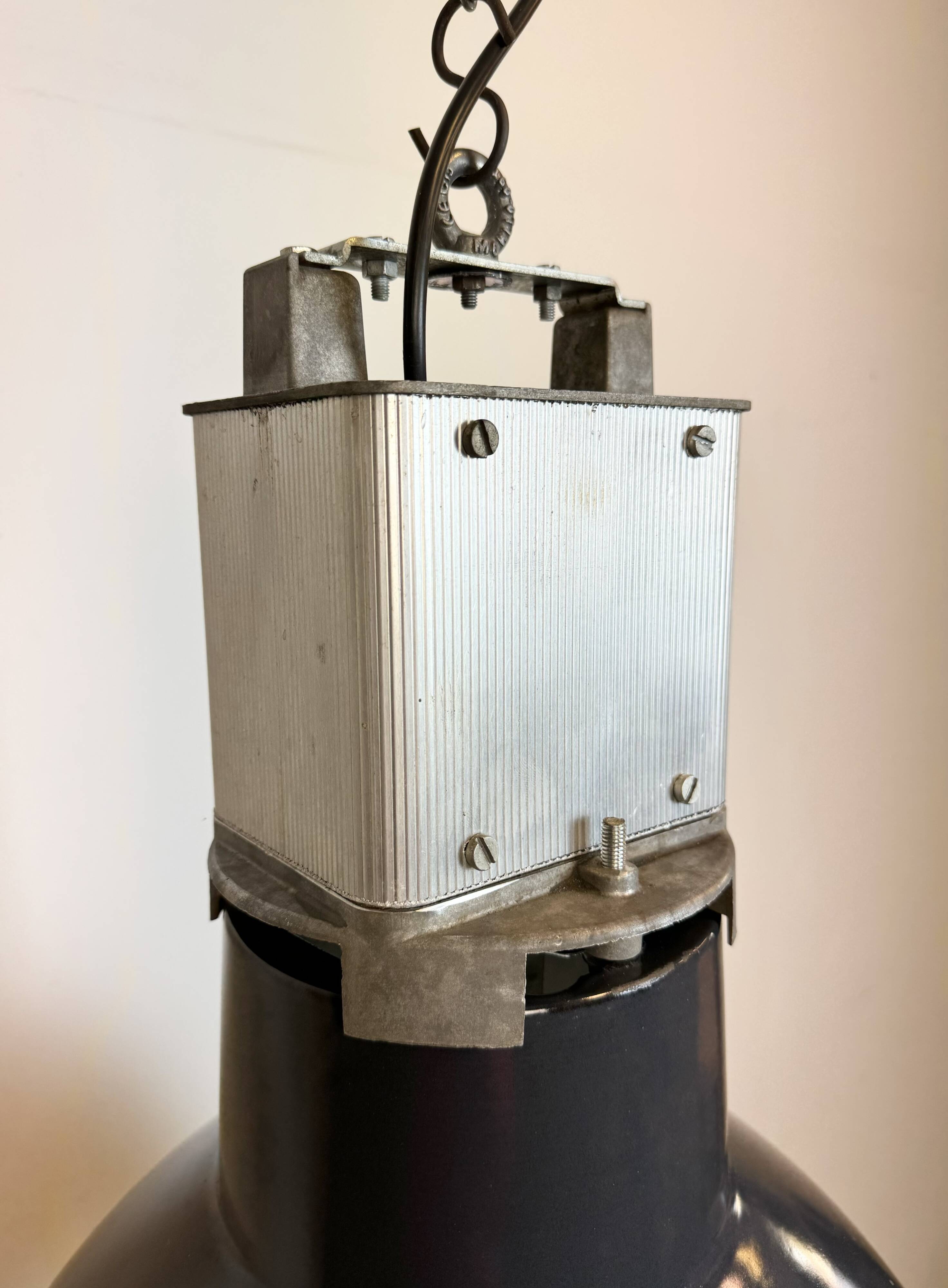 Industrial french dark blue enamel pendant lamp from mazda, 1960s