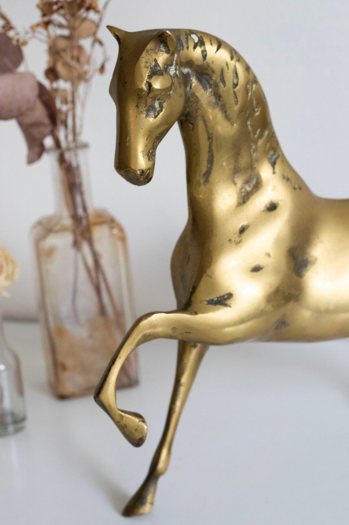 Vintage golden brass horse