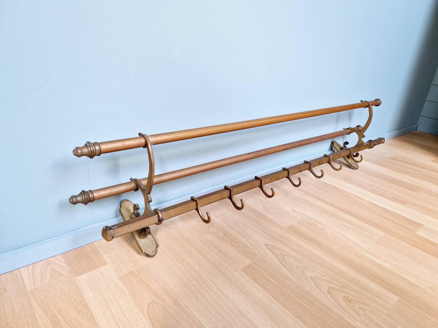 Art Deco brass wall coat rack, 1920s-30s