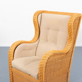 Fauteuil lounge vintage en osier design italien