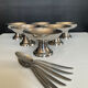 Set of 6 vintage stainless steel ice cream bowls with spoons.
